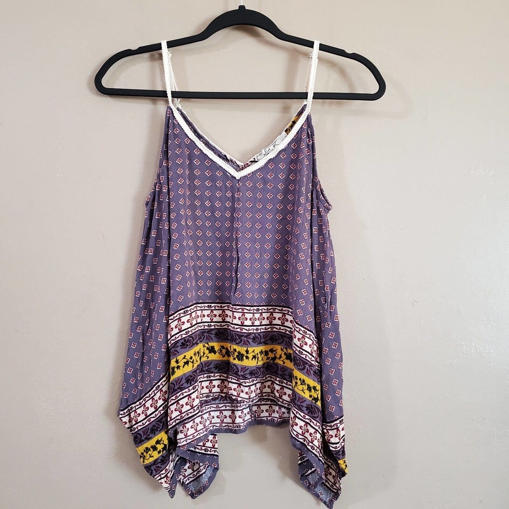Chloe K Womens Cami Tank Top Size L Purple Crinkle V-Neck Asymmetric Adjustable